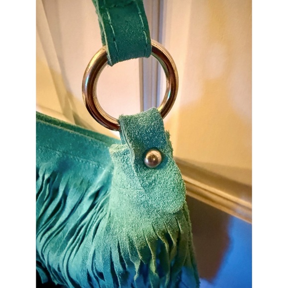 NEW LIATALIA ITALIAN SUEDE LEATHER BOHO TURQUOISE FRINGE CROSSBODY PURSE HANDBAG - Picture 6 of 14